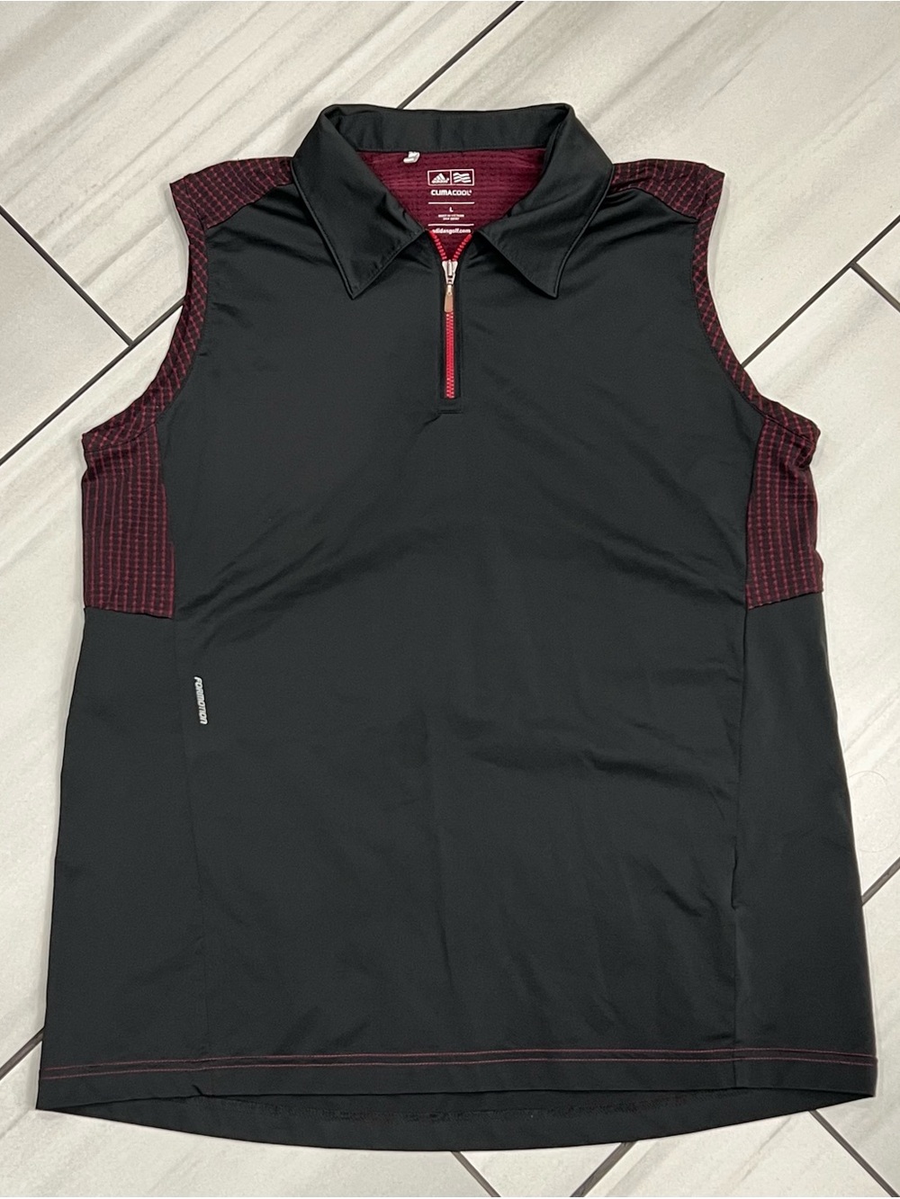 Adidas Shirt Womens Large Black Sleeveless Chest Zip Climacool Golf Top